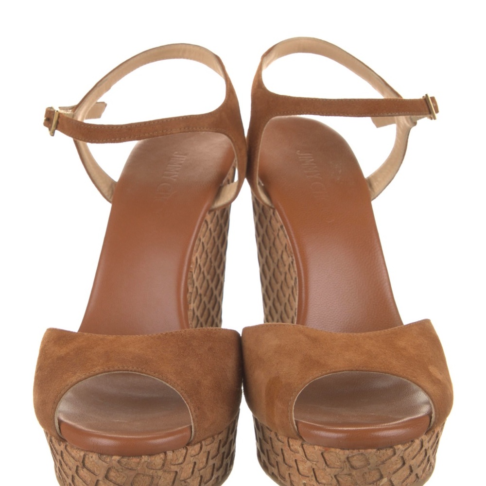 Tan Platform Sandals with Cork Sole and Open Toe Design